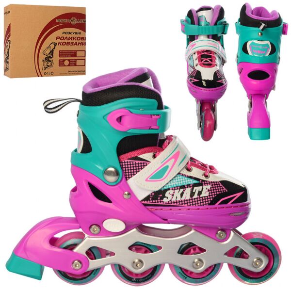 

Роликовые коньки детские раздвижные Profi Roller Skates Розовые 31-34 размер на липучке с тормозом