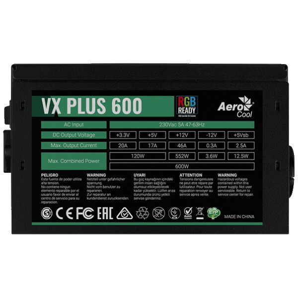 

Блок питания Aerocool VX Plus 600 RGB 600W