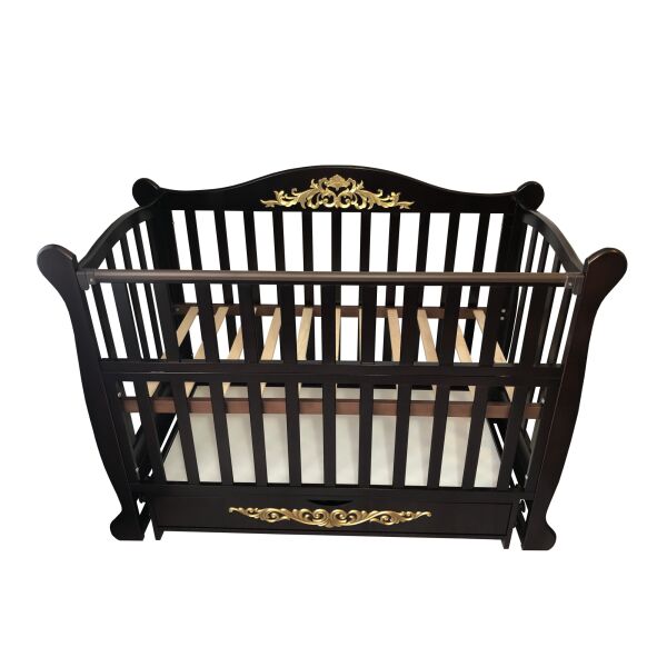 

Кровать детская Baby Comfort Лотос на шарнирах с подшипником + фиксатор + ящик + откидная боковина венге
