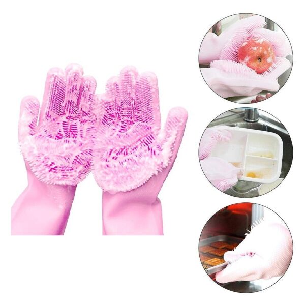 

Силиконовые кухонные перчатки губка UTM перчатка для мытья посуды 2шт Pink