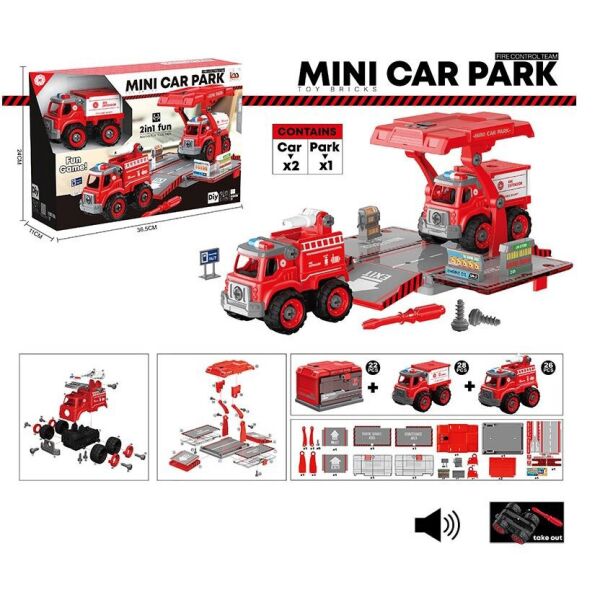 

Детский развивающий конструктор с инструментами Lei Meng Toys Mini Car Park красный на батарейках