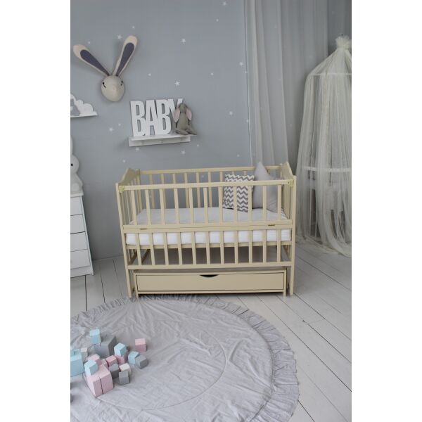 

Кровать детская Baby Comfort ЛД3 на шарнирах с подшипником + фиксатор + откидная боковина слоновая кость с ящиком