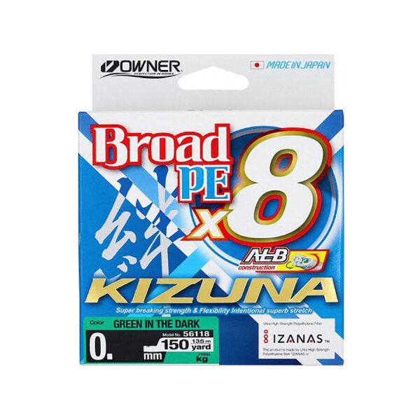 

Шнур OWNER KIZUNA Broad PEx8 #0.12мм 5.4кг 135м green