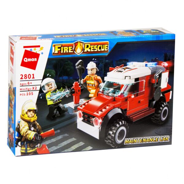 

Детский игровой конструктор Qman Fire Rescue Light Attack Vehicle Пожарная машина красный 100+ деталей