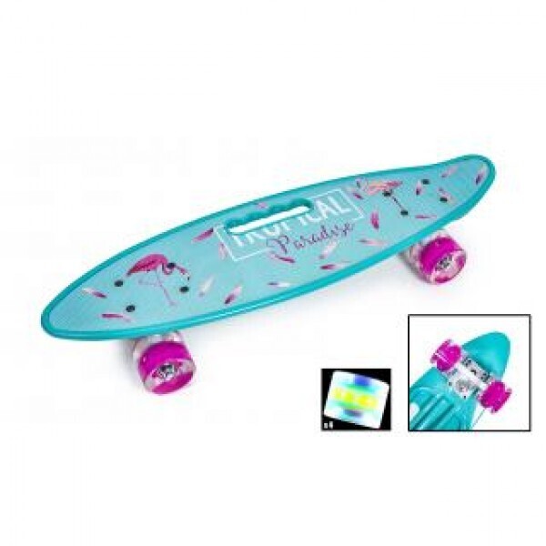 

Скейт Пенни борд Фламинго для девочки, доска=59см,с ручкой, колёса PU со светом Бирюзовый BF