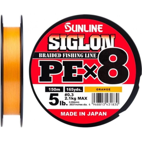 

Шнур Sunline Siglon PE х8 150m (оранж.) #0.3/0.094mm 5lb/2.1kg