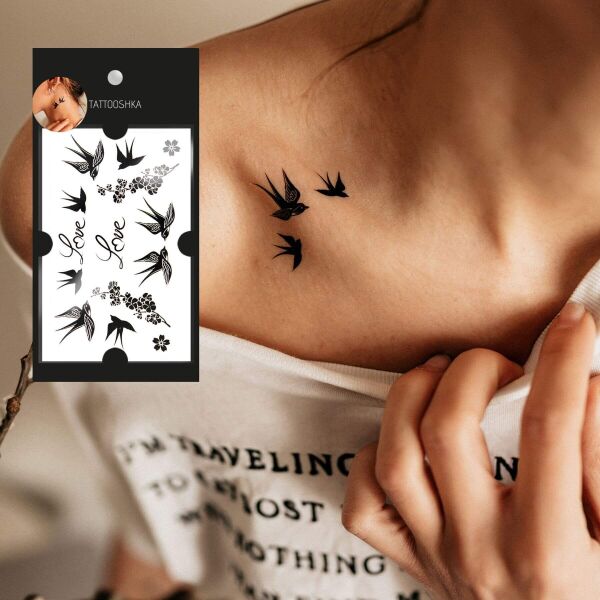 

Временное Тату tattooshka Влюбленные ласточки (T-165)