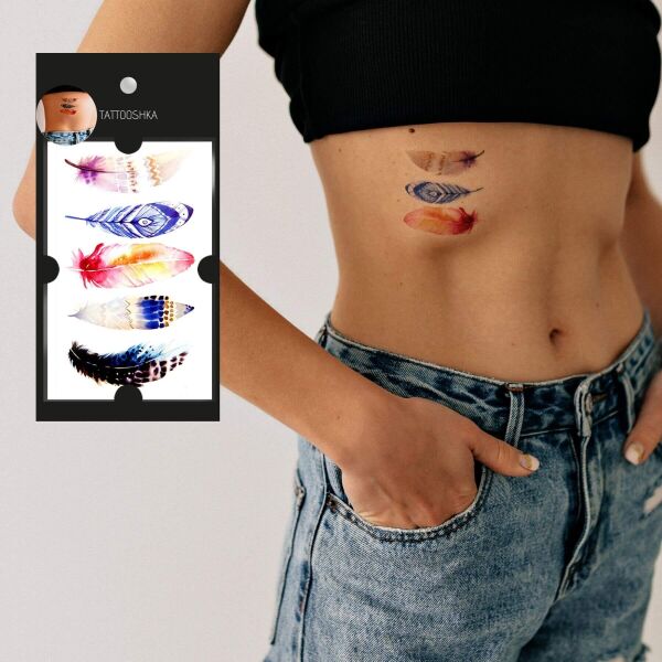 

Временное Тату tattooshka Цветные пера (T-161)