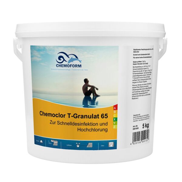

Кемохлор Т-65 быстрый гранулированный CHEMOFORM, 5 КГ Средство для дезинфекции воды бассейна (шок), Германия