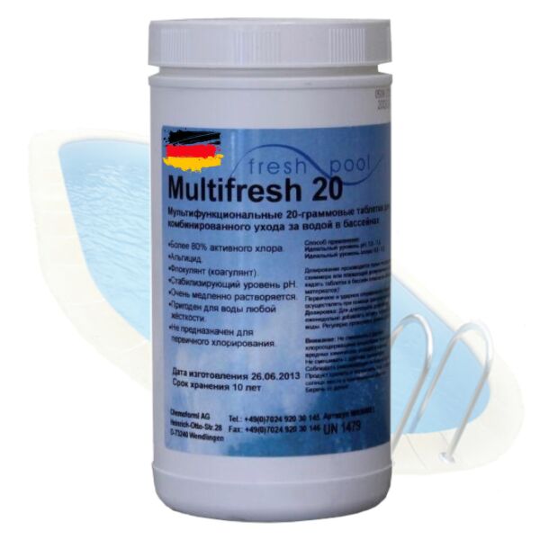 

Хлор в таблетках 3 в 1 Fresh Pool Мультитаб 200 (1 кг). Немецкая химия для бассейна