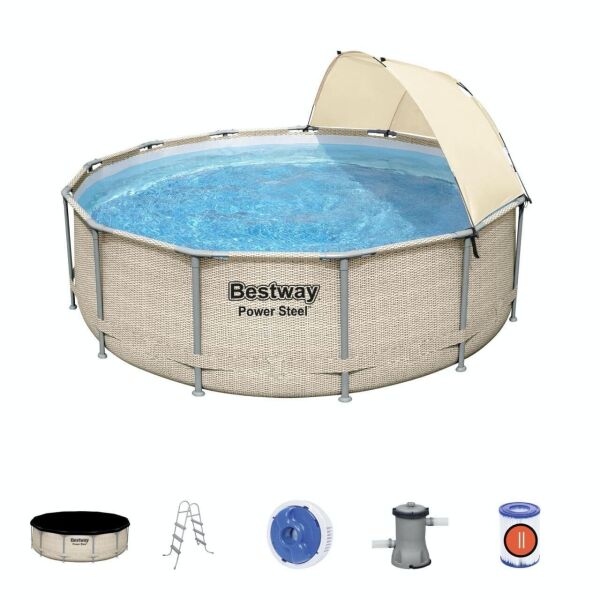 

Каркасный бассейн Bestway 5614V (427х107) (лестница, фильтр-насос, тент, навес от солнца)