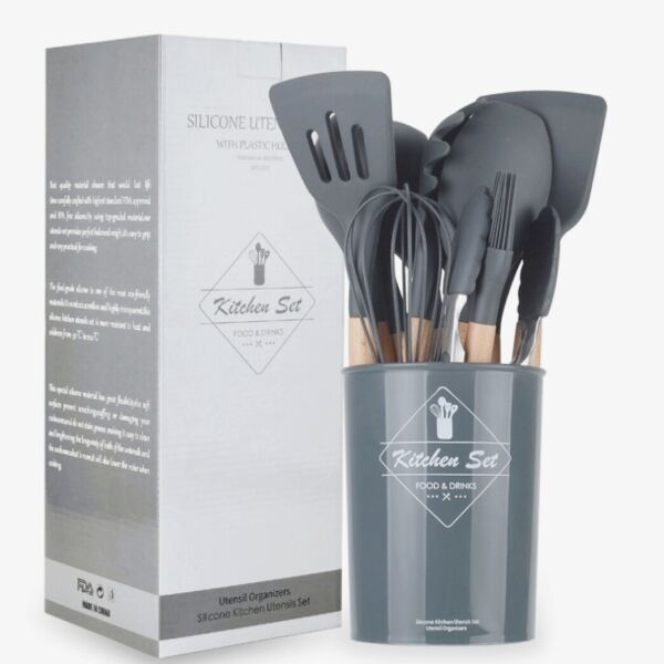 

Кухонный набор из 12 предметов Kitchen Art серый с бамбуковой ручкой VIP