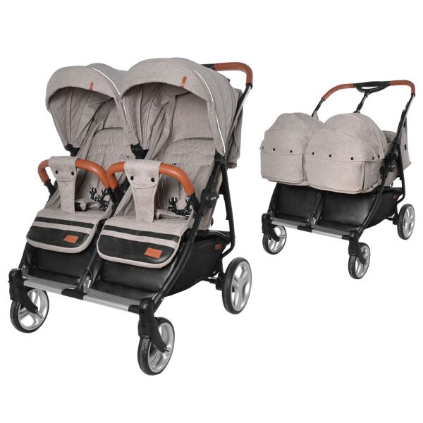 

Коляска прогулочная Carrello Connect CRL-5502/1 Cotton Beige для двойни, c переноской + дождевик и чехол на ножки