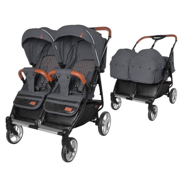 

Коляска прогулочная Carrello Connect CRL-5502/1 Serious Black для двойни, c переноской + дождевик и чехол на ножки