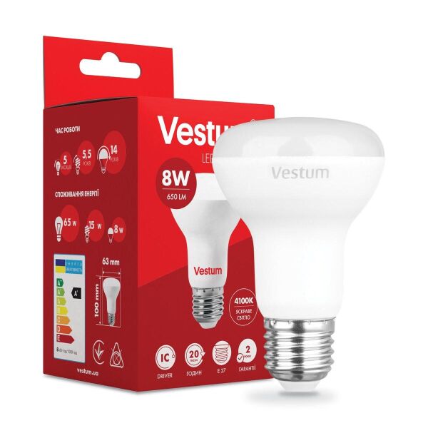 

Лампа светодиодная Vestum LED R63 8W 4100K 220V E27