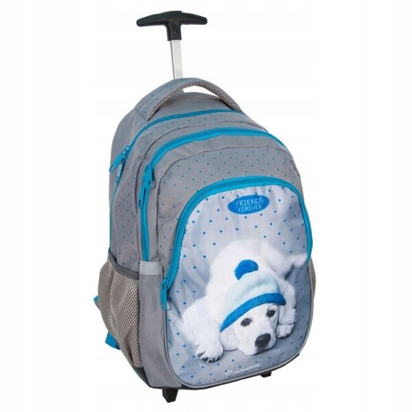 

Рюкзак школьный на колесах Paso RHF-997 Собачка с телескопической ручкой + чехол для колес Серый/Голубой с принтом