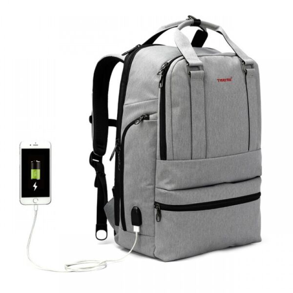 

Рюкзак для ноутбука Tigernu T-B3243 15.6"/26 л на 7 отделений + в комплекте кодовый замок и сумка для документов Светло-серый