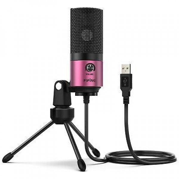 

Микрофон конденсаторный Fifine K669 USB + тренога Черный/Розовый