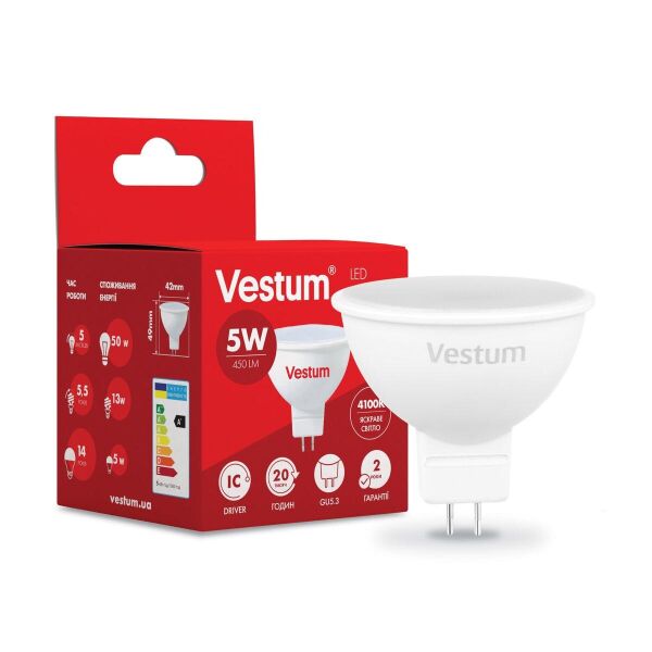 

Лампа светодиодная Vestum LED MR16 5W 4100K 220V GU5.3