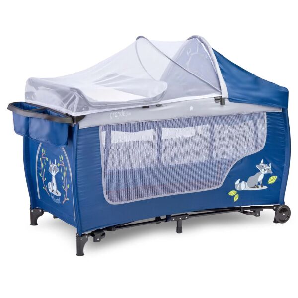

Манеж-кроватка 2 в 1 Caretero Grande Plus с пеленальным столиком, органайзером и козырьком с подвесными игрушками + москитная сетка Синий