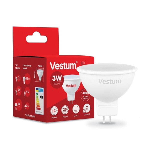 

Лампа светодиодная Vestum LED MR16 3W 4100K 220V GU5.3