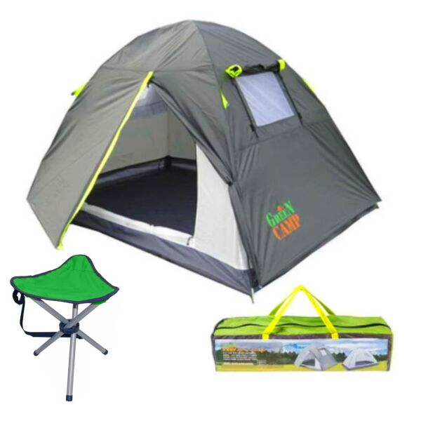 

Палатка 2-местная Green Camp 1001A, 210х150х135 см, серый, туристическая двухместная палатка
