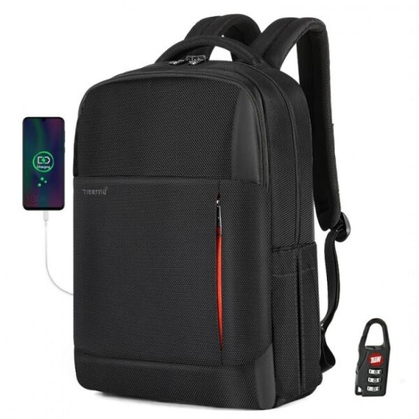 

Рюкзак для ноутбука Tigernu T-B3906 15.6"/24 л водонепроницаемый и с USB-зарядкой + кодовый замок Черный