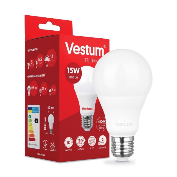 

Лампа светодиодная Vestum LED A65 15W 4100K 220V E27