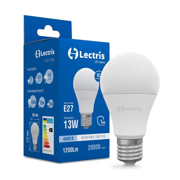 

Лампа светодиодная Lectris LED A60 13W 4000K 220V E27