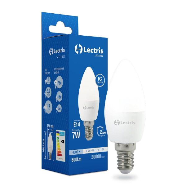 

Лампа светодиодная Lectris LED С37 7W 4000K 220V E14