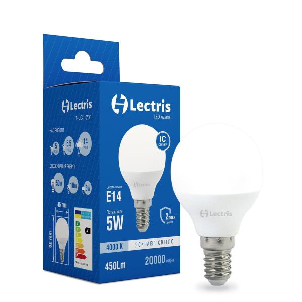 

Лампа светодиодная Lectris LED G45 5W 4000K 220V E14