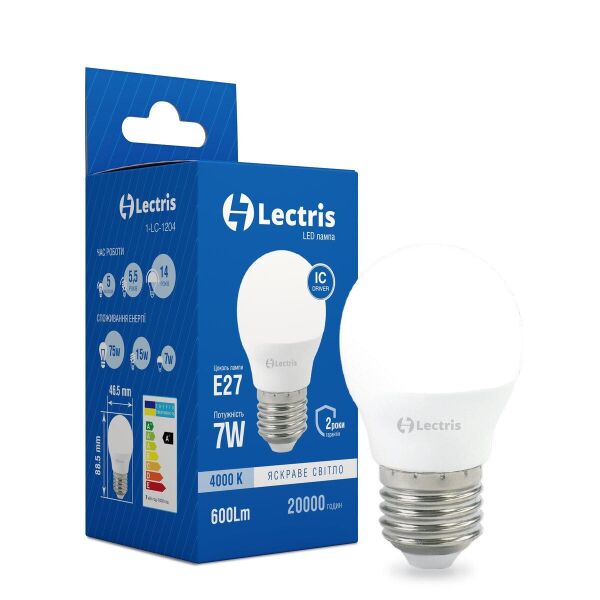 

Лампа светодиодная Lectris LED G45 7W 4000K 220V E27