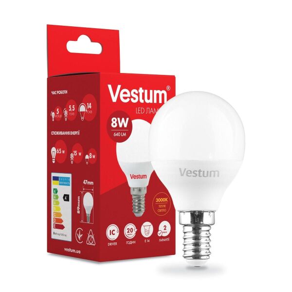 

Лампа светодиодная Vestum LED G45 8W 3000K 220V E14