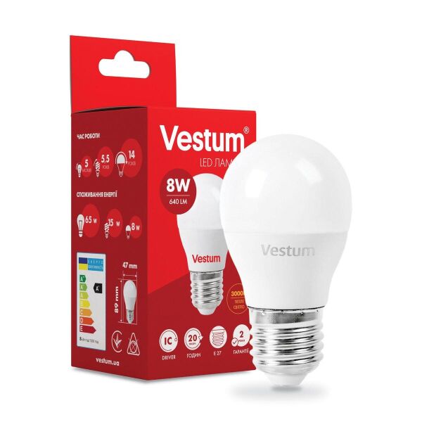 

Лампа светодиодная Vestum LED G45 8W 3000K 220V E27