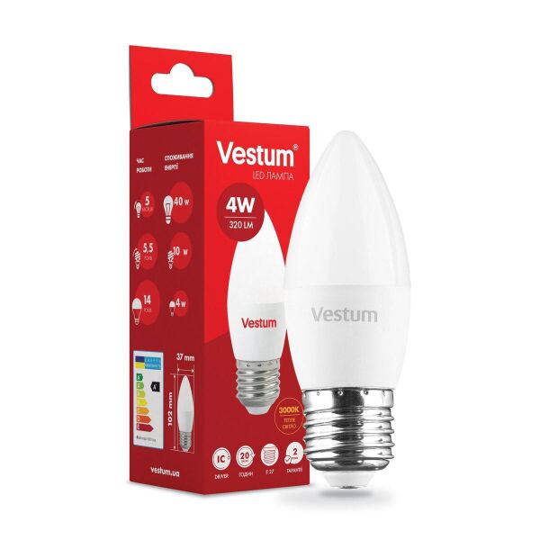 

Лампа светодиодная Vestum LED C37 4W 3000K 220V E27