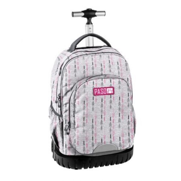 

Рюкзак школьный на колесах Paso Unique 18-1231SN с карманом для ноутбука и телескопической ручкой 35 л Серый с принтом