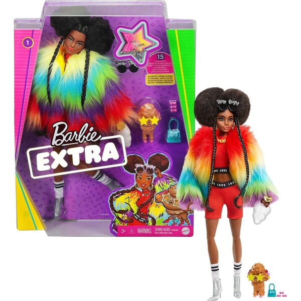 

Кукла Барби Экстра Barbie Extra Doll 1 Furry Rainbow Coat