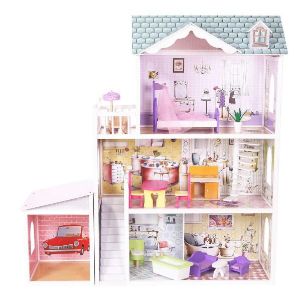 Акція на Мега большой игровой Кукольный домик для Барби EcoToys 4108wg Beverly 124 см деревянный 3 этажа + мебель 13 элементов + аксессуары + гараж Белый від Allo UA