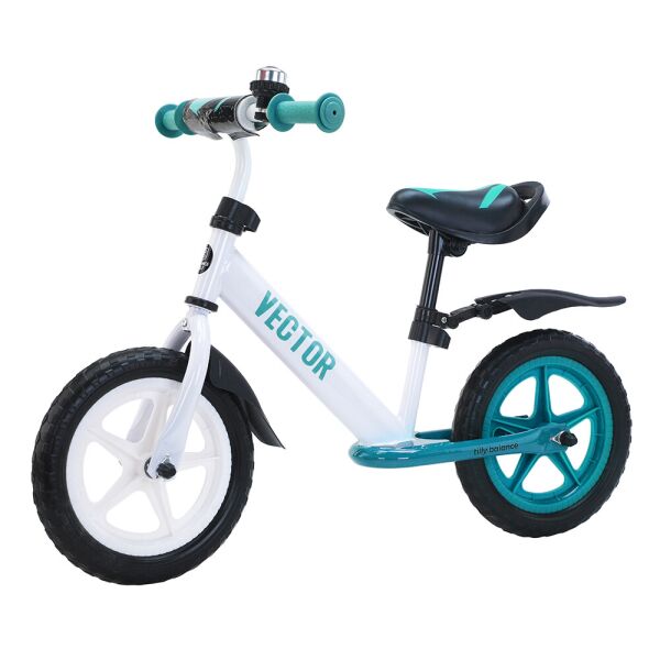 

Беговел TILLY Vector T-21256/1 с EVA колесами 12" + брызговики и звонок Белый/Бирюзовый