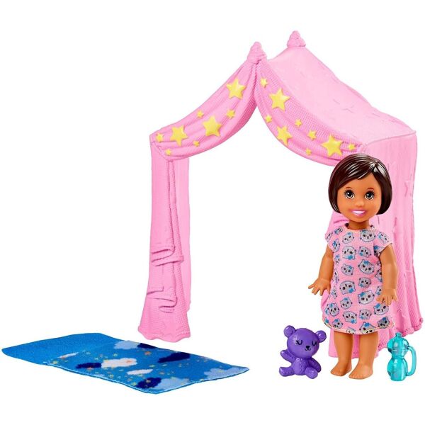 

Кукла Барби Скиппер пикник Barbie Skipper Babysitters Pink Tent and Cloud-Print Sleeping Bag FXG97
