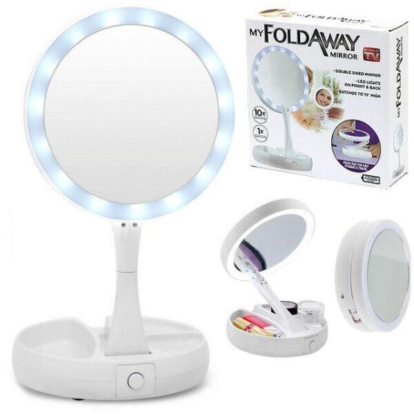 

Складное зеркало для макияжа с Led подсветкой круглое увеличительное 10x My Fold Away Mirror белый