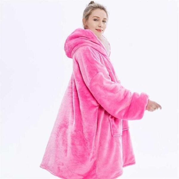 

Толстовка плед с капюшоном и рукавами унисекс двухсторонняя халат Huggle Hoodie розовый