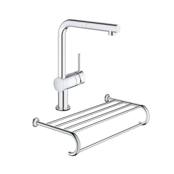 

Набор Grohe Minta Touch 31360001 сенсорный однорычажный смеситель для мойки + Grohe EX Essentials Authentic 40660001 полка для полотенец