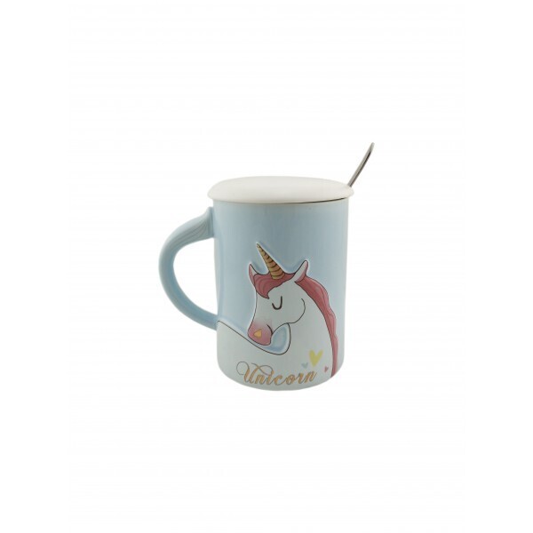

Чашка с крышкой и ложкой Единорожка 400мл Голубой (570)