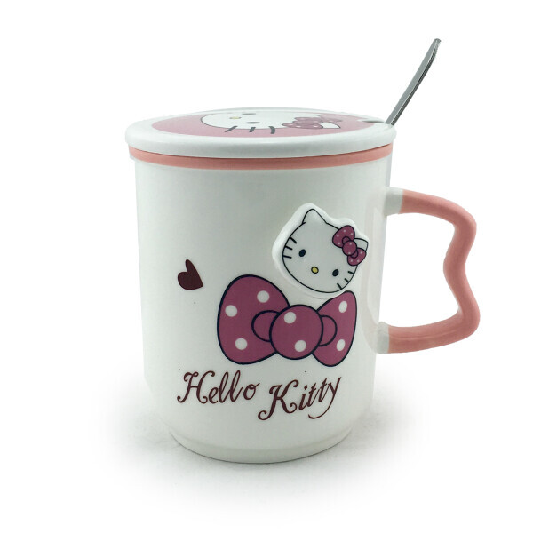

Чашка с крышкой и ложкой 350мл HELLO KITTTY bow (EL 475)