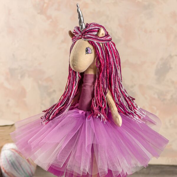 

Мягкая интерьерная игрушка "Единорог - стильняшка" ручная работа, цвет: фиолетовый, высота - 45 см, подарок для детей и взрослых