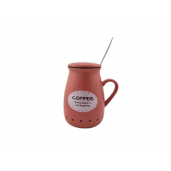 Акція на Чашка с крышкой и ложкой COFFEE Оранжевый 400мл (1013) від Allo UA