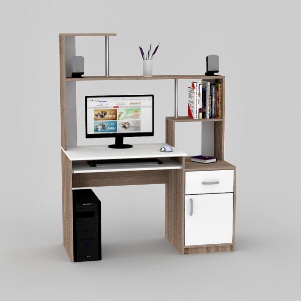 Компьютерный стол FlashNika LED 2 Дуб сонома трюфель + нимфея альба