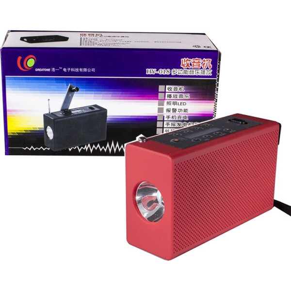 

Фонарь Haoyi HY-018 с динамо радио USB micro SD Red (1640-5889а)