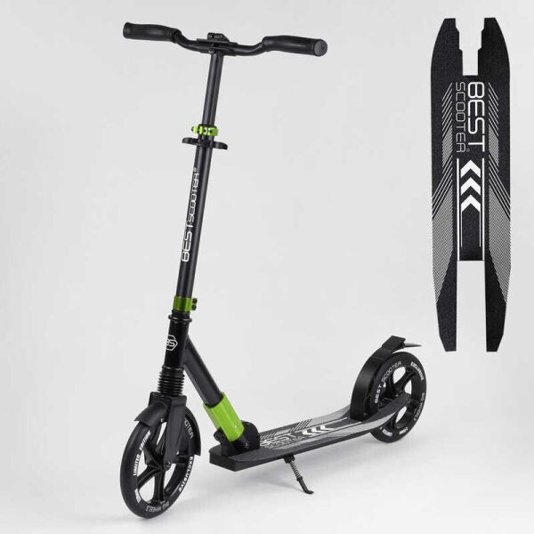 

Самокат алюминиевый Best Scooter с PU колесами, и 1 передним амортизатором Black/Green (99629)